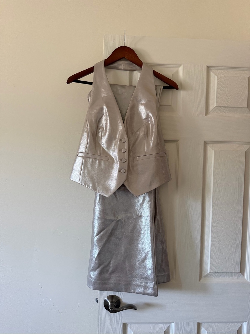 Express Metallic Silver Two-Piece Midi Dress Set